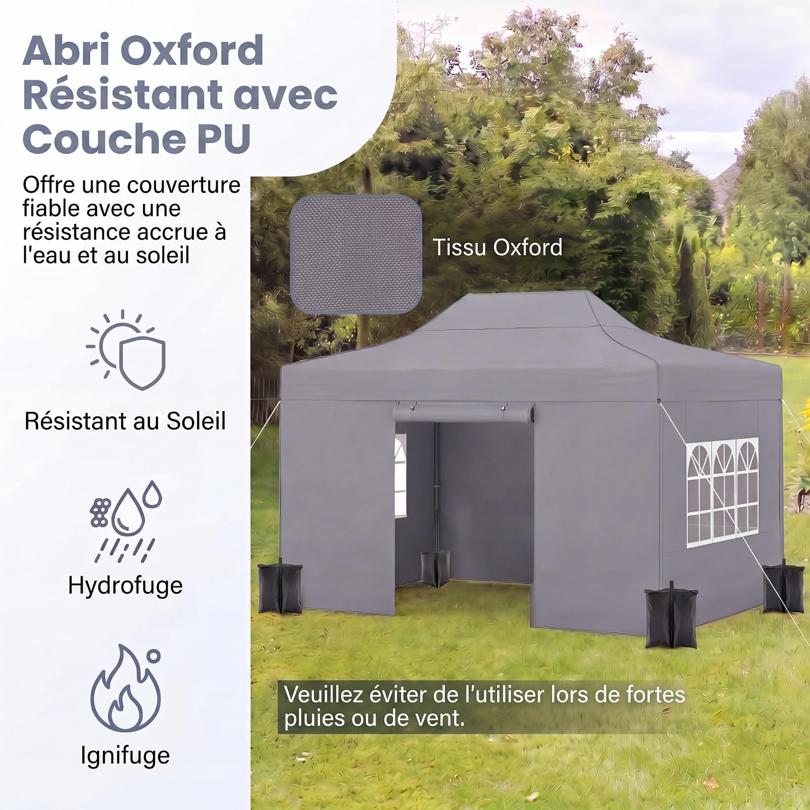 RELAX4LIFE Tonnelle Pliante avec 4 Parois Amovibles, 3x4,3M Barnum Pliant avec Porte Zippée Enroulable, Cadre en Acier au Carbone, Sac à Roulettes, Gazebo Tente de Réception pour Marché Événement,Gris