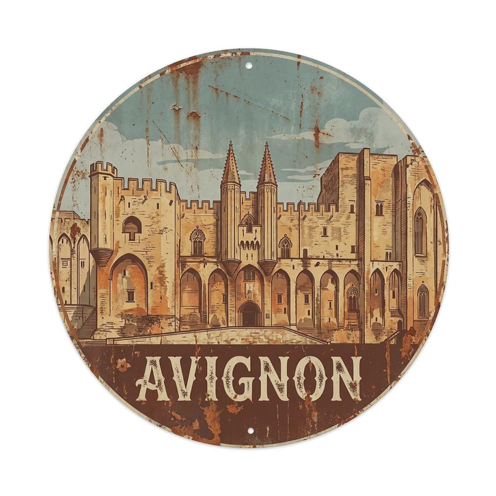 France Retro Travel Avignon Vintage Metal Tin Sign Plaque Wall Decor for Cafe, Club Bar, Office, Garden Metal Poster 8x8Inch