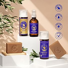 Ancient Greek Remedy Organic Spa Gift Set - Body Oil, Face Moisturizer, Foot Balm & 2 Soap Bars - Lavender Scented Skin Care Gift Basket for Women - Perfect for Christmas, Birthdays & Self Care