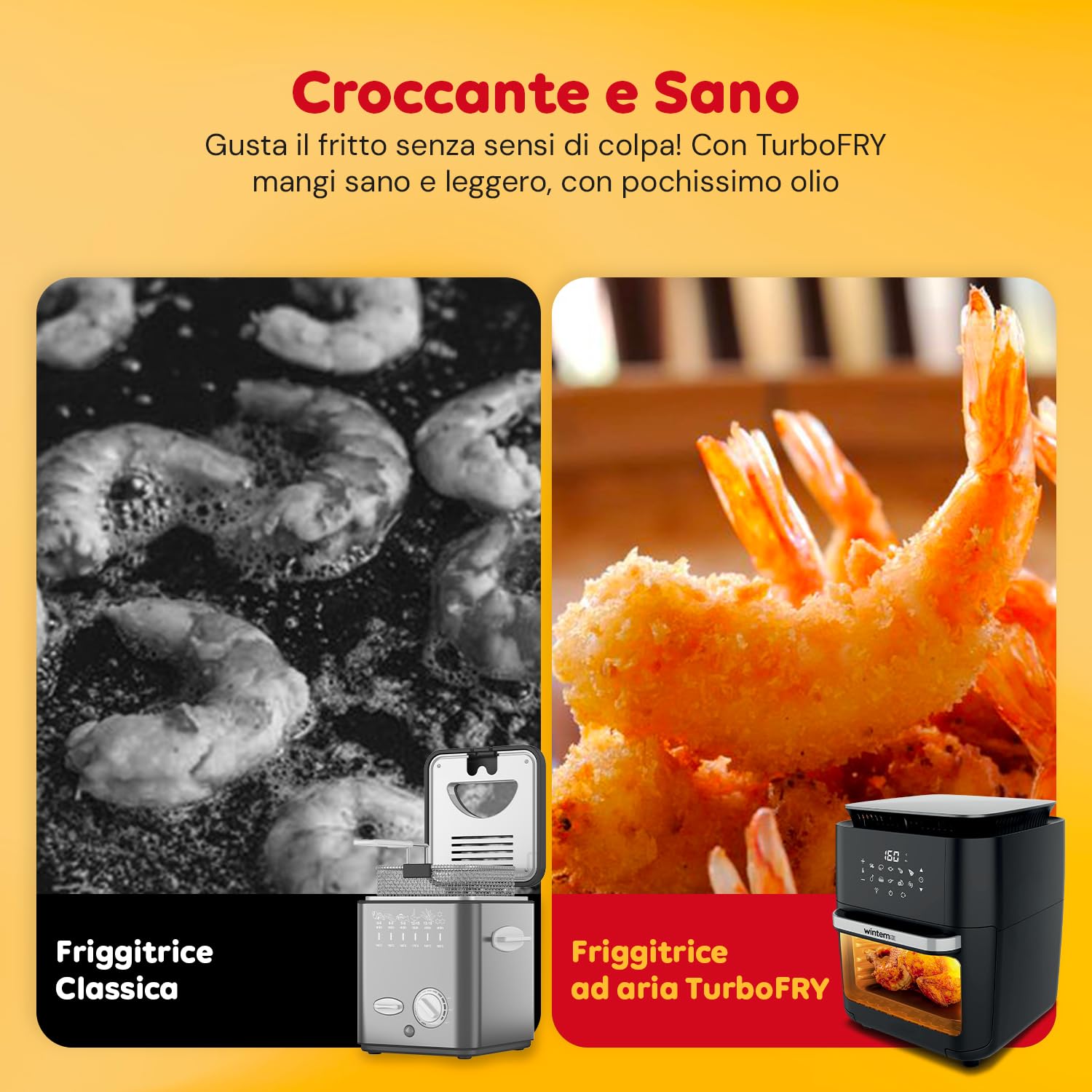Wintem - TurboFry Friggitrice ad Aria XXL 12L con Display Touch, 10 Programmi, Accessori Inclusi e Ricettario per Cottura Senza Olio, Ideale per Grigliare, Arrostire e Cuocere in Modo Sano