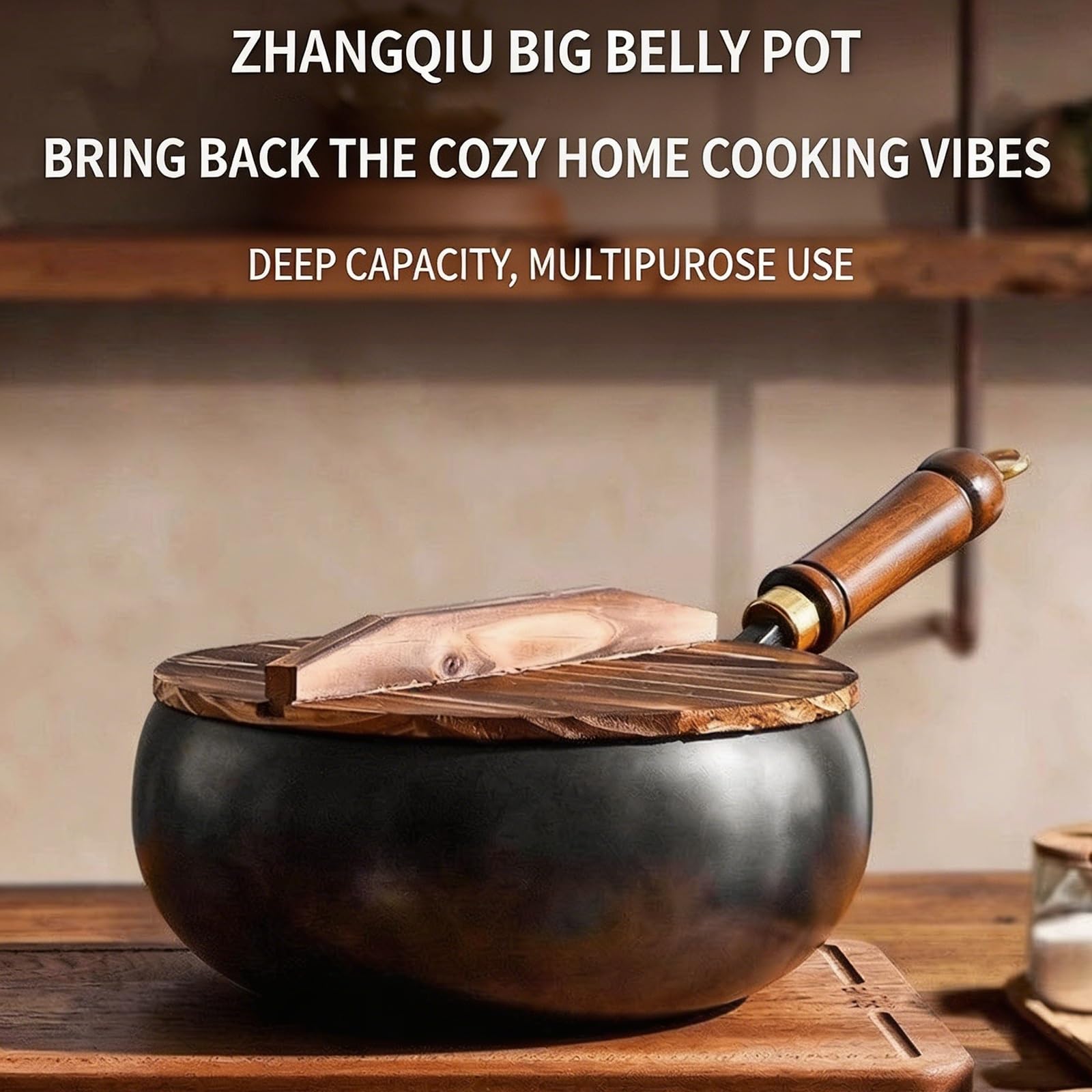 Padella Wok In Ghisa Cinese – Pentola Non Rivestita con Coperchio, Antiaderente, Set di Padelle for Famiglie da 24 Cm, Funziona Su Tutti I Piani Cottura(With wooden lid,28cm/11.02")