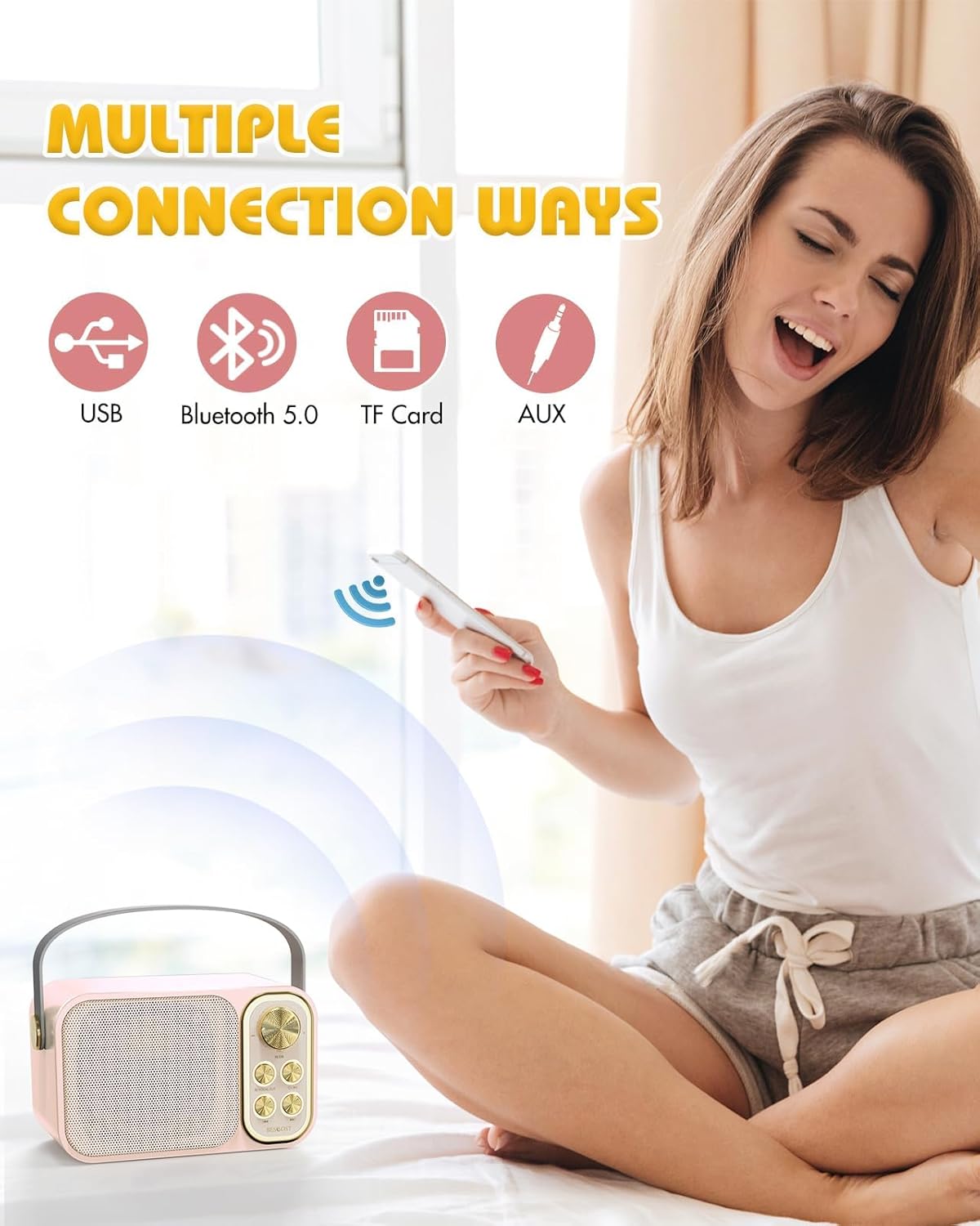 Mini Karaoke Machine for Kids with 2 Wireless Microphone, Portable Bluetooth Speaker, Kids Karaoke Machine to Sing Anywhere, for Girls, Ideal for Party, Birthday, Family Meeting - Image 5