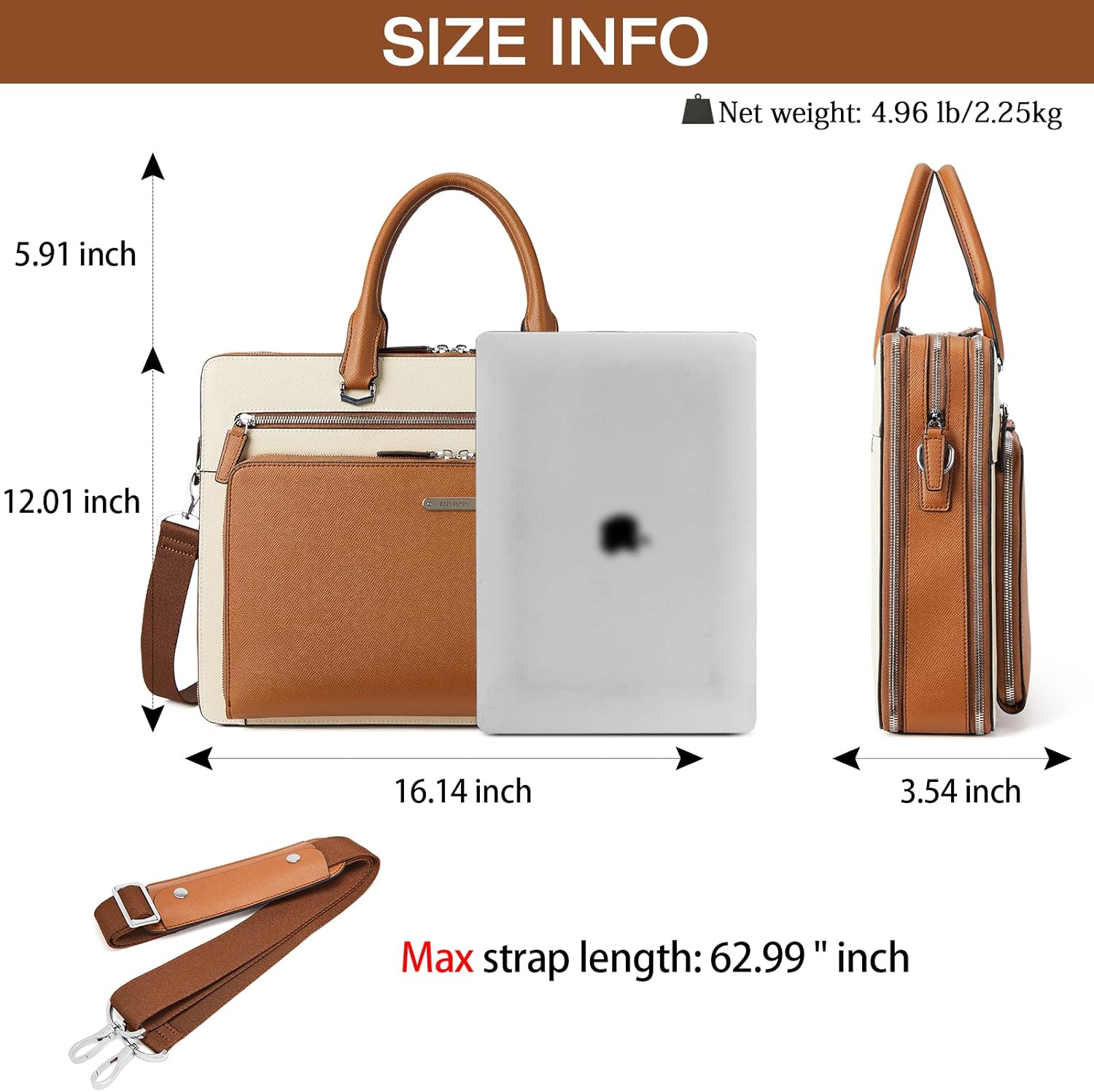 BOSTANTEN Briefcases for Men Messenger Bag Genuine Leather Laptop Bag 15.6 inch Office Work Tote for Buisness Travel - Image 4