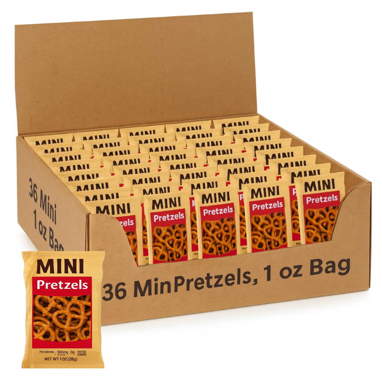 Mini Pretzels in 100 Calorie Individual Packs, GMO Free, Nut Free, 1.0 oz Portions, 36 Count