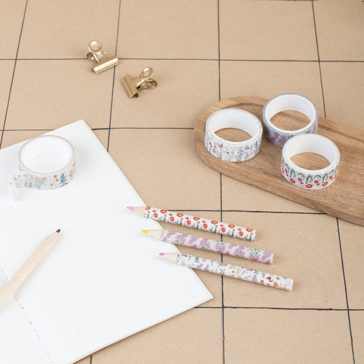 Kokonote Botanical Wild Flowers 4 Rolls Washi Tape | Scrapbook Tape For DIY | Washi Tape For Scrapbooking | Decorative Masking Tape | Scrapbooking Supplies | Scrapbook Accessories | Gift Wrapping