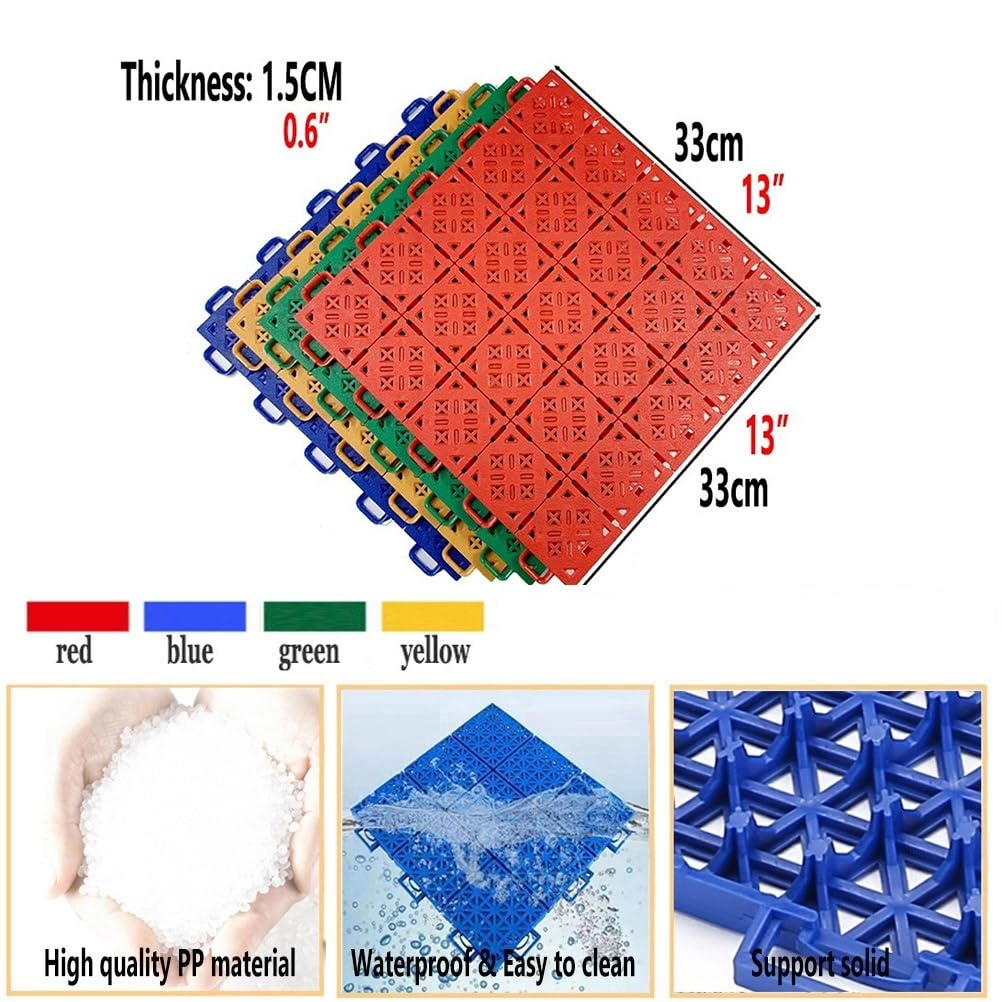 Piastrelle per pavimenti ad incastro in polipropilene resistente alle intemperie, 33 cm, 10 pezzi, modulari per scuola, asilo, campo da basket, palestra, parco giochi, colore verde