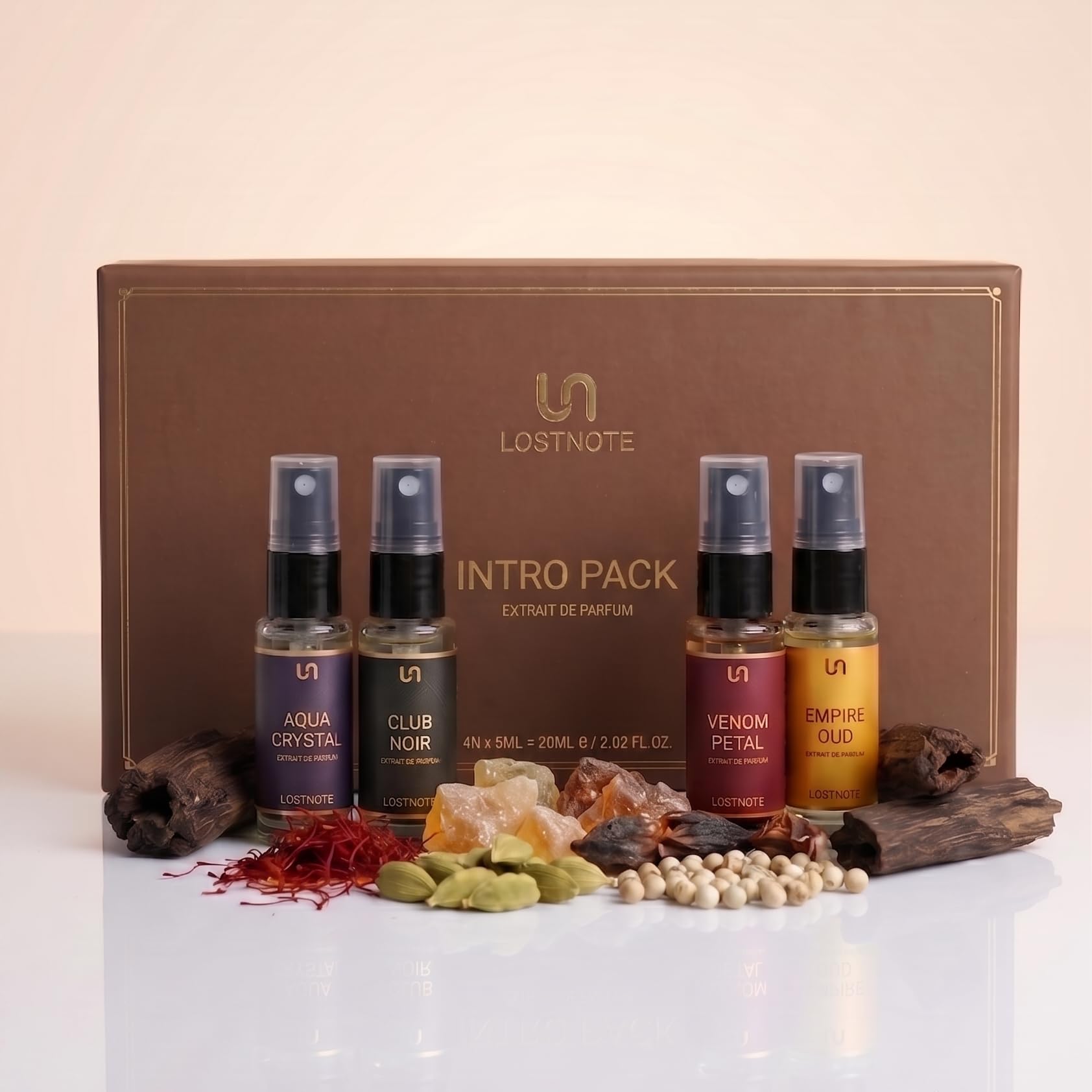 INTRO PACK, AQUA CRYSTAL, CLUB NOIR, VENOM PETAL, EMPIRE OUD| SET OF 4(5ml EACH) Extrait De Parfum - 20 ml (For Men & Women)-image-35