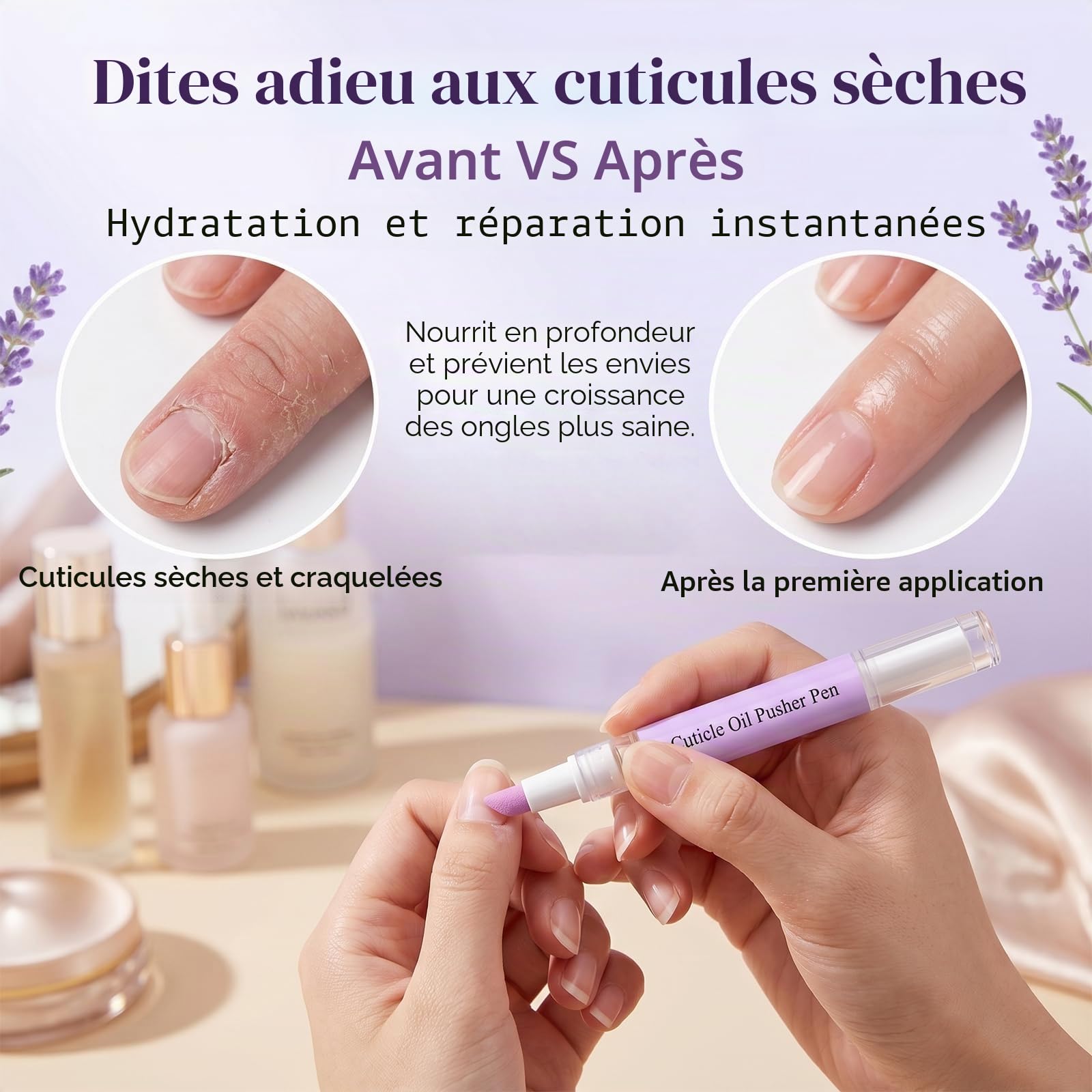 Stylo à Cuticules 2 en 1, Huile Cuticules Ongles avec Pointe Céramique, Repousse Cuticule Soin, Nail Care Pen pour Cuticules Sèches et Abîmées (2 pièces)