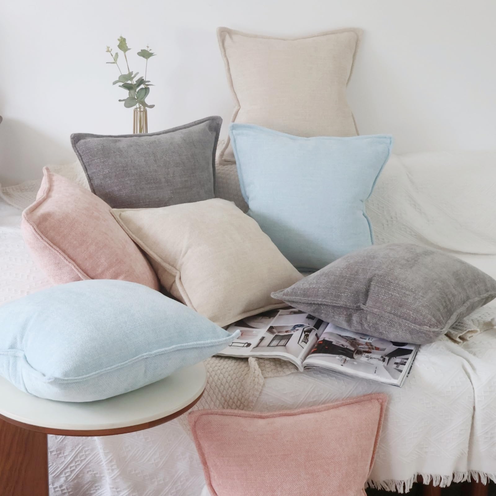 OYIMUA Set van 2 chenille kussenslopen 45 x 45 cm, wit