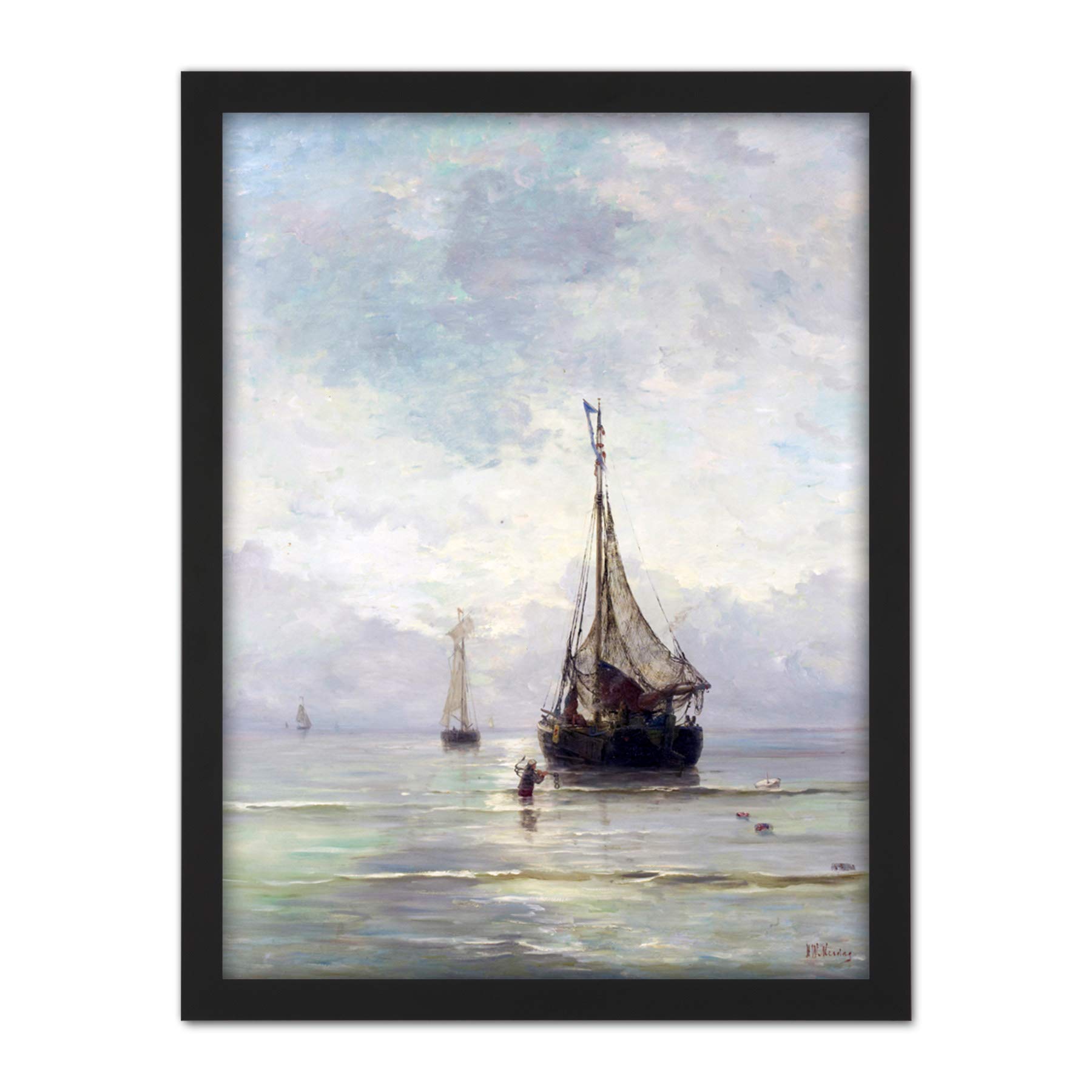 Artery8 Hendrik Willem Mesdag Calm Sea Ships Painting Artwork Framed Wall Art Print 18X24 Inch