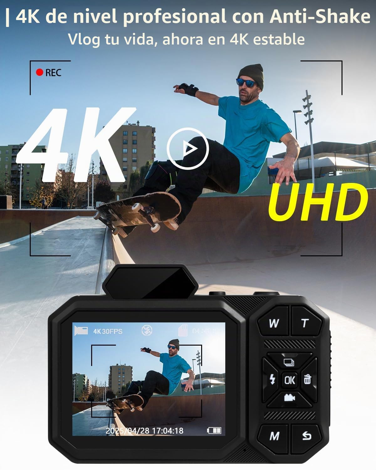 Cámara Digital 4K, Bextgoo Cámara de Fotos con Tarjeta de 64GB, Autofocus de 48MP, Zoom 12X, Camara Digital Compacta, Flash, Estabilizador y Pantalla, Portátil Digital Camara para Niños y Adolescentes