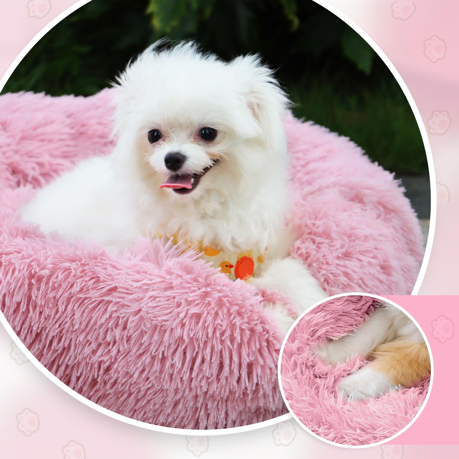 MDDK DY Cuscino per cani, Cuccia Cane interno Morbida Rotonda, Anti-ansia e soffice cuccia gatto, Base Antiscivolo e Lavabile, 50 cm Rosa