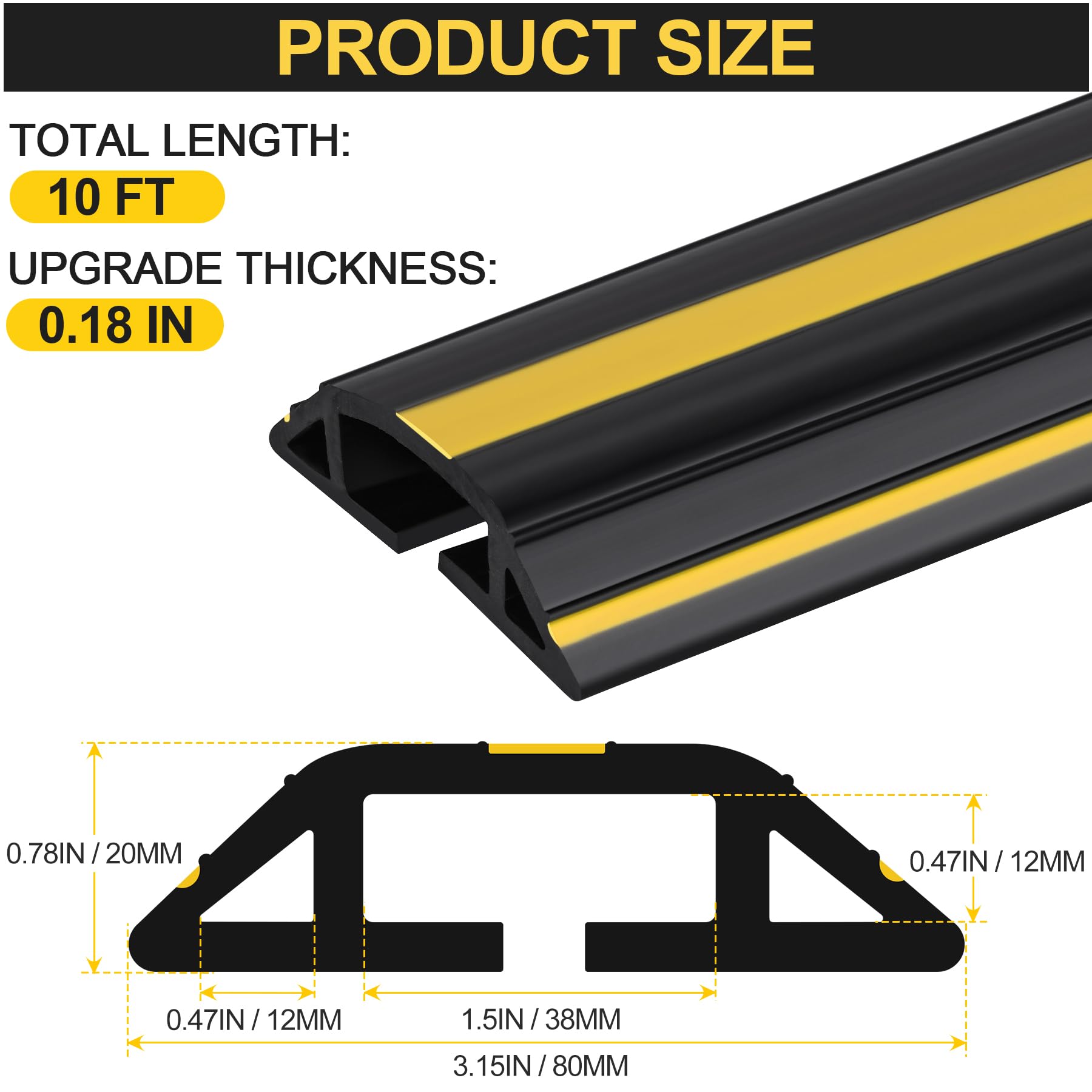 MYFAMIREA Protector de cable de suelo de 10 pies, cubierta de cable de extensión de PVC resistente con 3 canales, cubierta de alambre flexible para suelo, gestión de cables al aire libre, para el