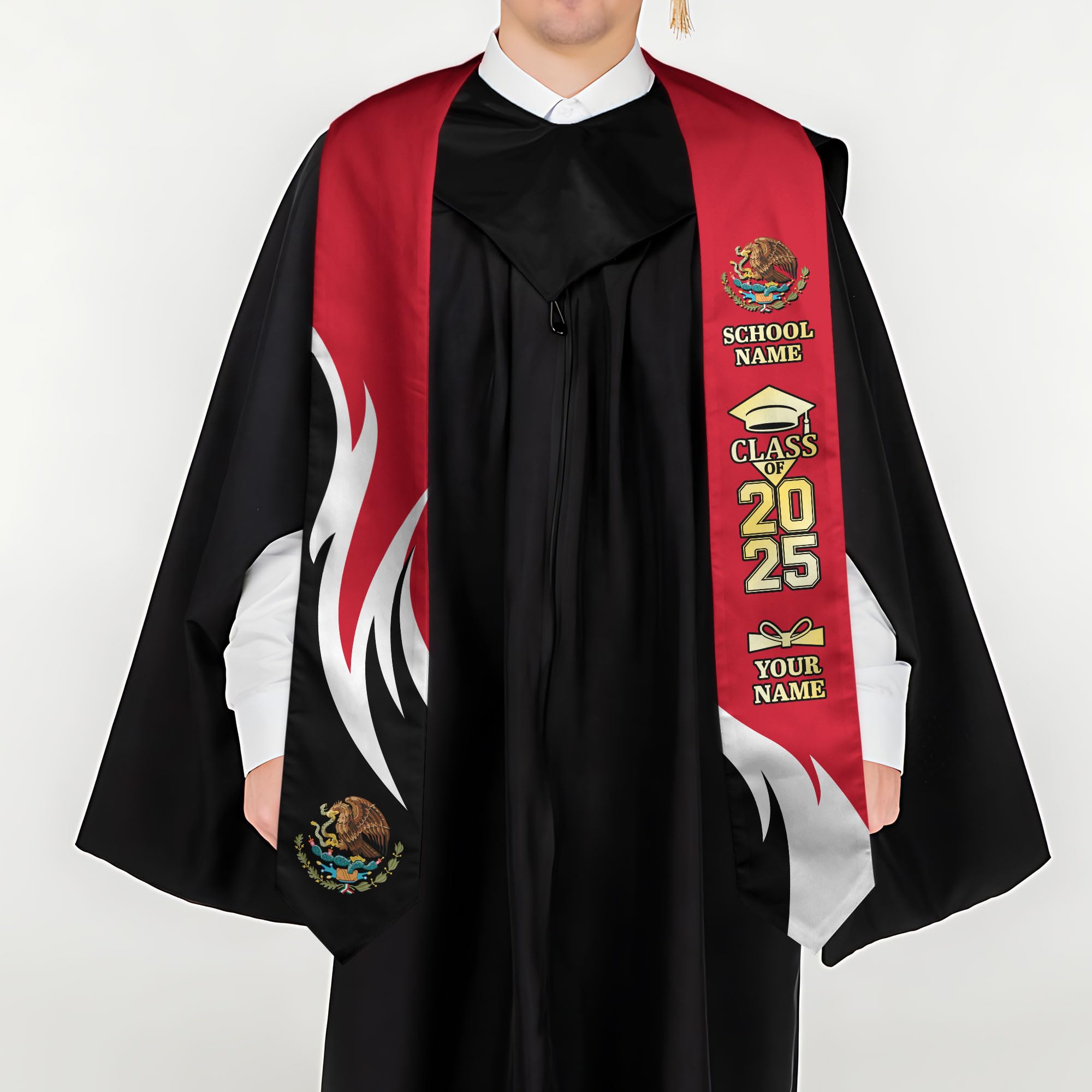MonkeyVan Custom Mexican Graduation Sash Mexico Graduation Stole 2025 Mexican American Flag Graduation Sash Mexican Graduation M30