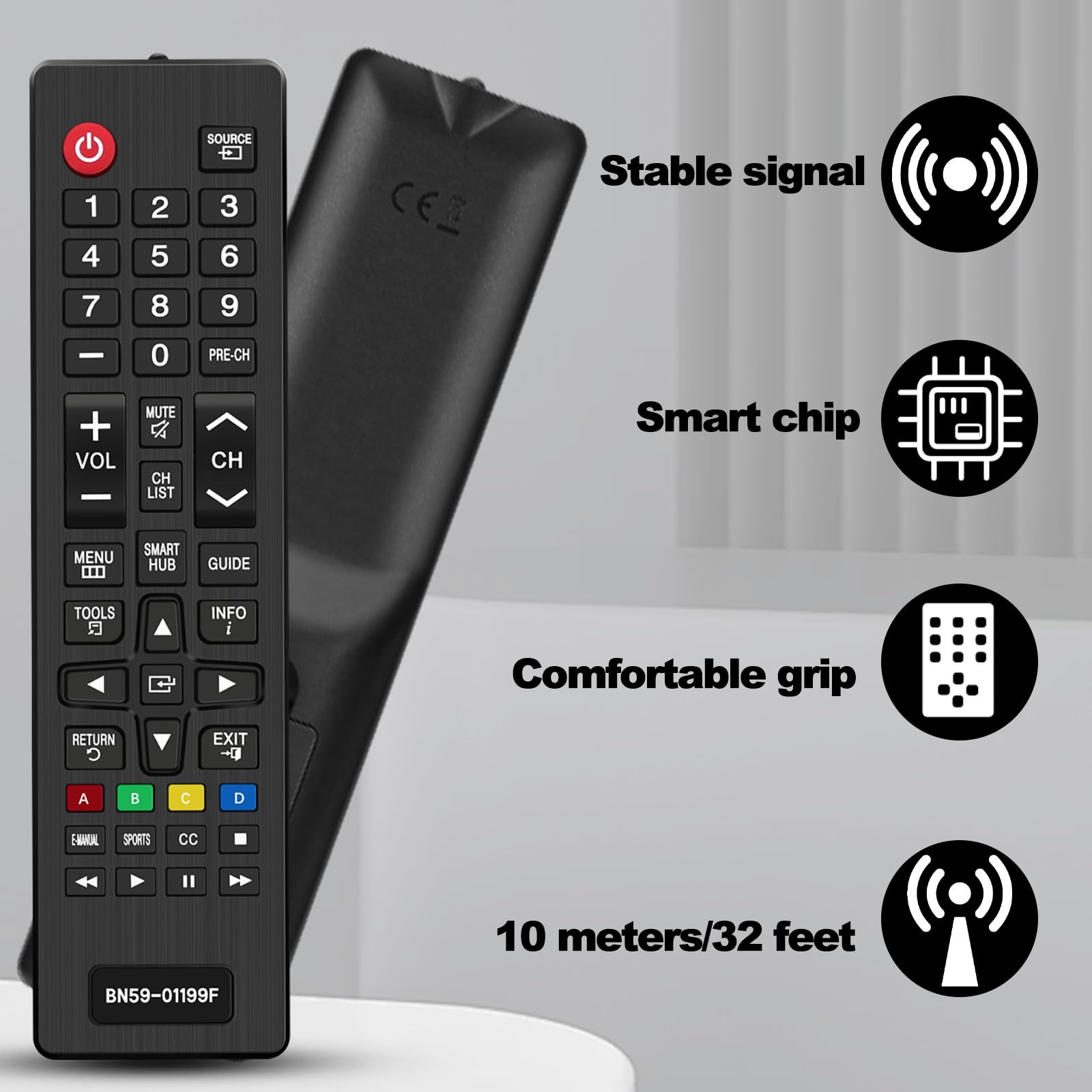 2 Pezzi Telecomando Universale per Samsung Smart TV, BN59-01199F Sostitutivo Telecomando, Compatibile con Samsung Smart TV LCD LED HDTV 3D 4K, Nessuna Configurazione, Telecomando TV Universale