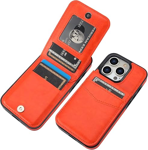 Miniatura 8 de KIHUWEY Funda compatible con iPhone 15 Pro con soporte para tarjeta de crédito, cierre magnético de cuero de alta calidad, función atril, funda