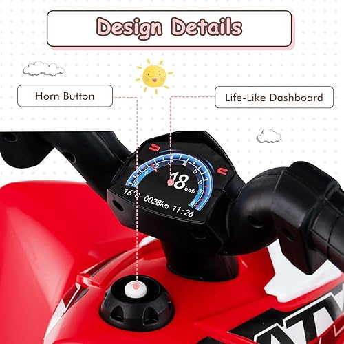 Vista 14 de OLAKIDS ATV para niños, vehículo eléctrico de 6 V para niños pequeños, auto motorizado de juguete de 4 ruedas para niños y niñas con luces LED, Coral