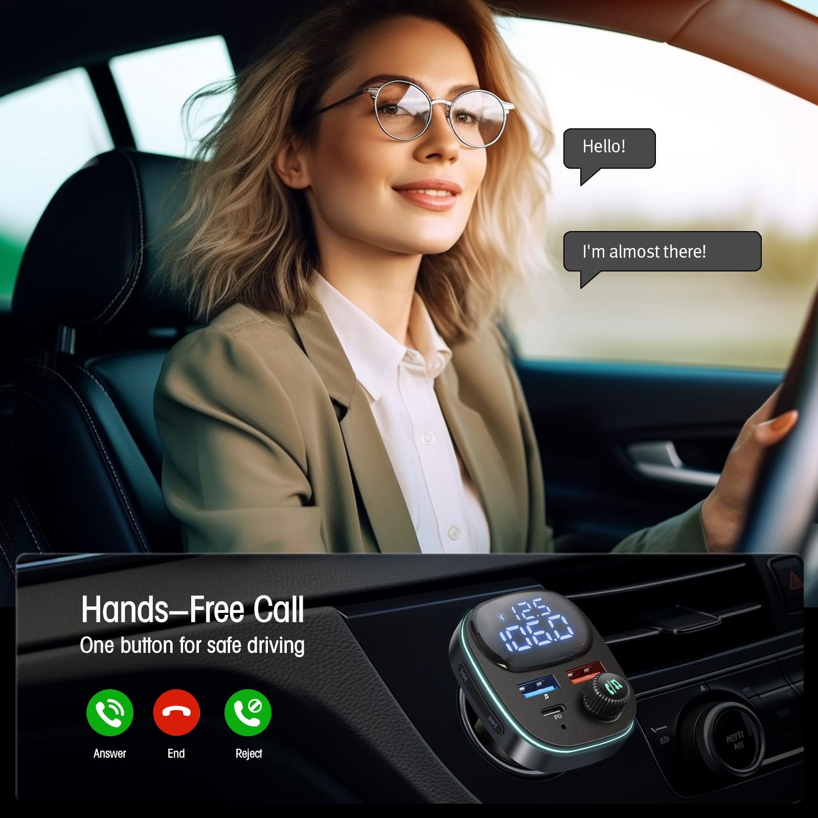 Hoppac Trasmettitore Bluetooth 5.3 Per Auto, PD 30W & QC 3.0 Adattatore Bluetooth Auto Per La Ricarica Rapida, Display LED,Per Ascoltare Musica e Telefonare in Vivavoce