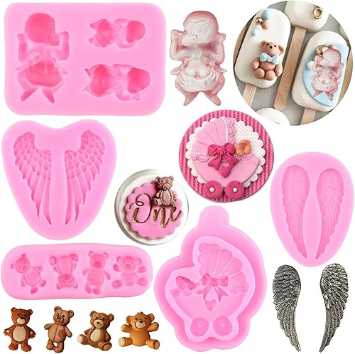MYPRACS Molde de silicona para bebé con alas de ángel molde para fondant moldes de silicona para cochecito de bebé para baby shower decoración de