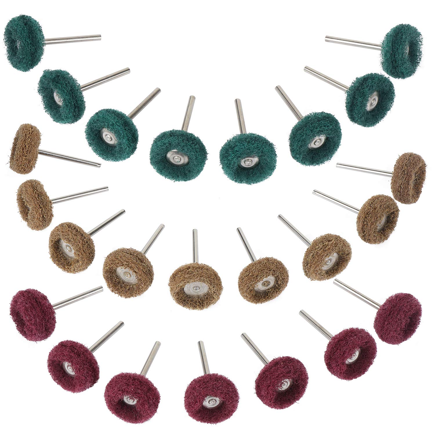Lot de 80 Roues de polissage abrasif de 25 mm, Accessoires de polissage pour outils rotatifs Dremel, Grain 80/150/240/300, tampon à récurer et queue en métal