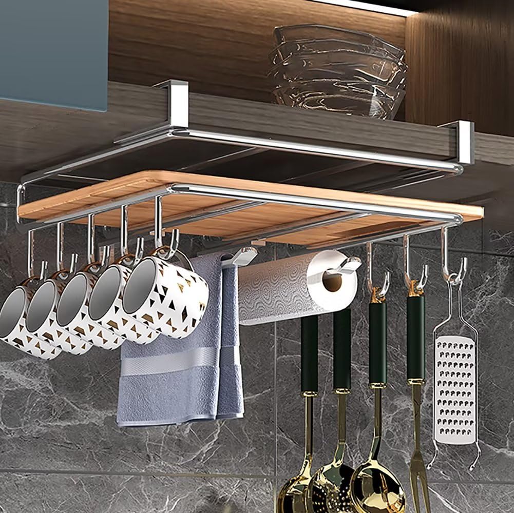 Panier de rangement sous armoire en fil métallique avec crochets – Armoire polyvalente pour cuisine, garde-manger, placard, chambre à coucher et salle de bain – Solution d'étagère suspendue peu