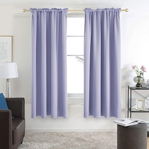 Deconovo 72 Inch Blackout Curtains Rod Pocket Bedroom Window Panel - Sunlight Blocking Room Darkening Curtains for Bedroom, Light Purple, 42Wx72L Inch 2 Panels