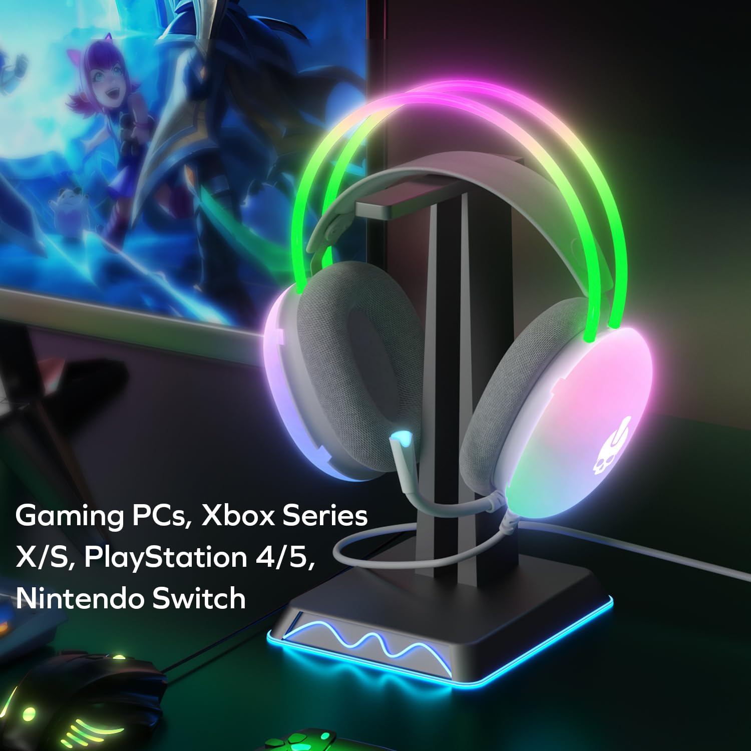 Game Punk Nova Light - Cuffie da gioco RBG traslucide, compatibili con PC da gioco, Xbox Series X/S, Playstation 4/5, Nintendo Switch, tablet e smartphone, cancellazione passiva del rumore, microfono