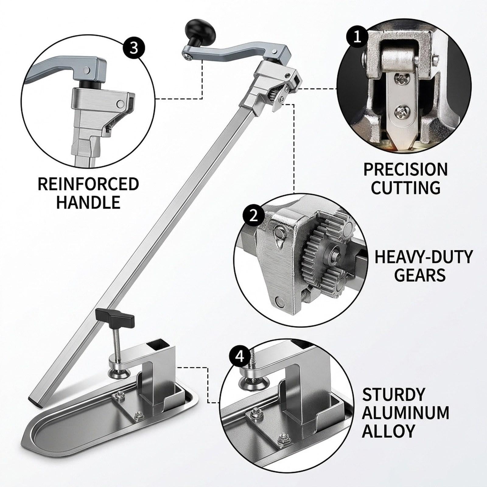 Dosenöffner Manuell Tischmodell Gewerblich Schwerlast mit Edelstahl- Und Aluminiumkörper Abnehmbarer Klemmfuß für Arbeitsplatten Ergonomischer Griff, 57cm