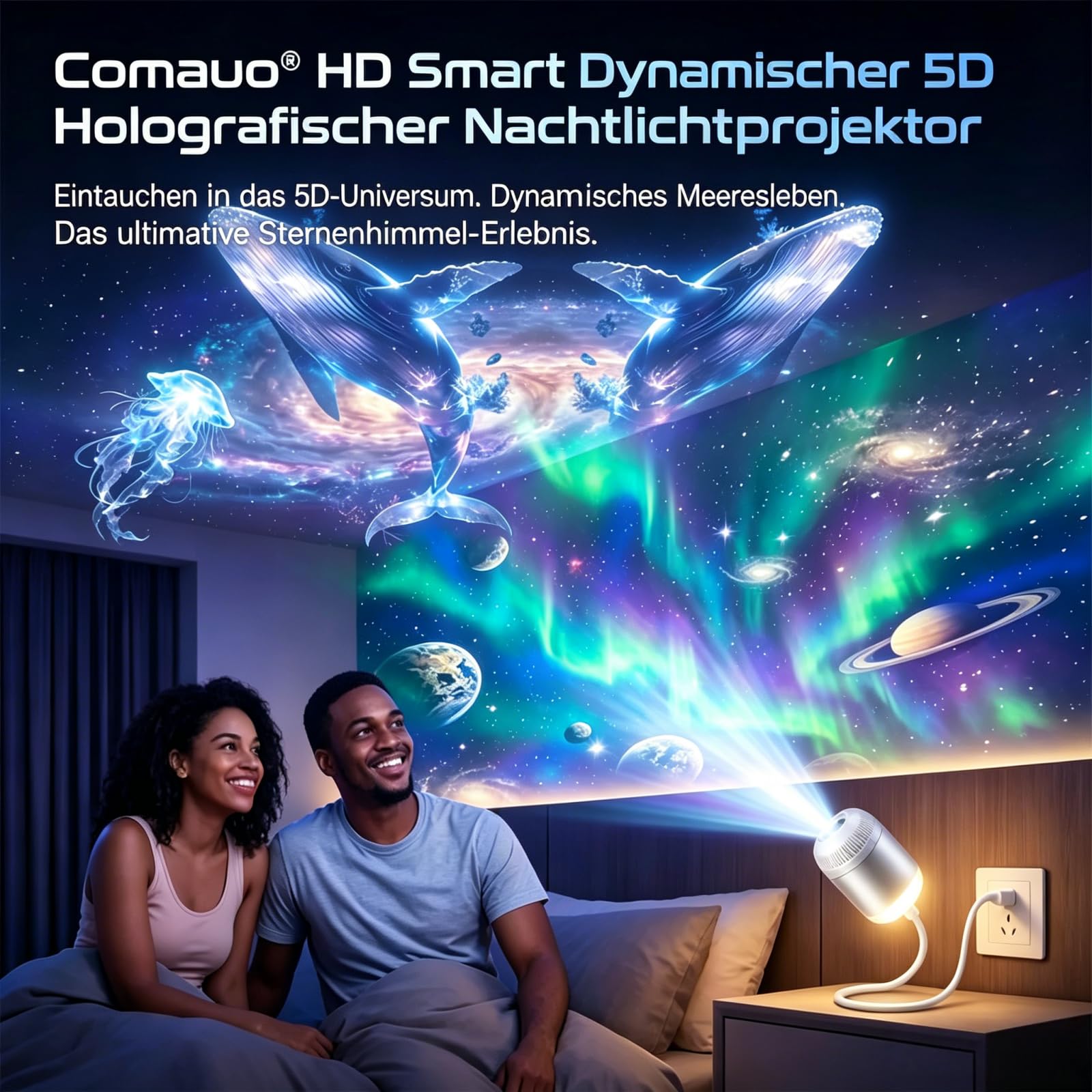 Comauo Nachtlicht Projektor 2-in-1 Sternenhimmel-Projektor, augenfreundliches Mini-Stilllicht zur Einschlafhilfe, USB-betrieben, dimmbar (24 Projektionsfolien)