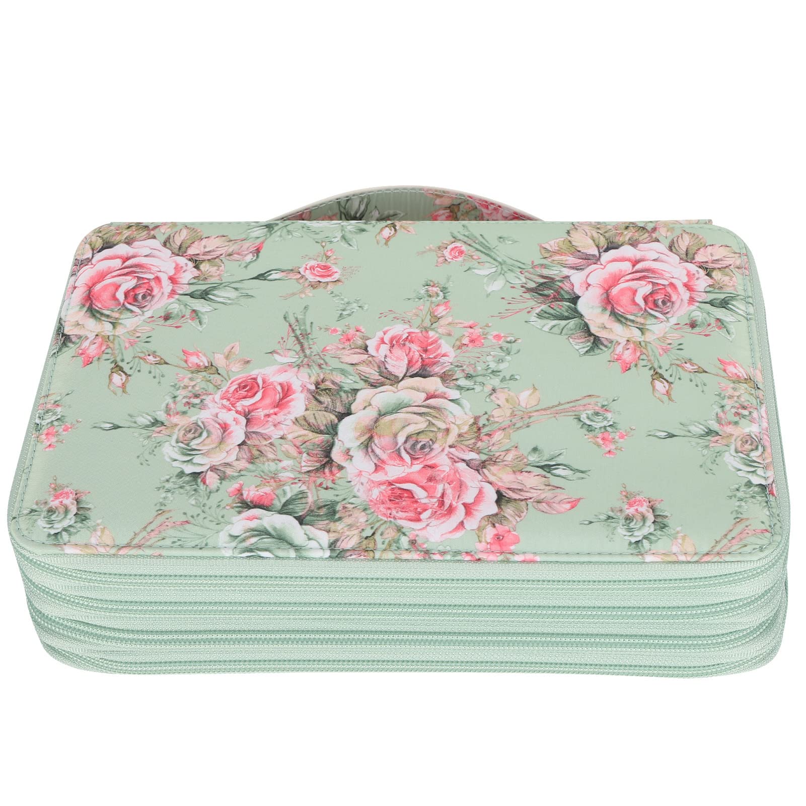 Astuccio per matite da 200 slot, astuccio per matite rosa di grande capacità a 4 strati, organizer per penne, portapenne per artisti (Rose on green background)