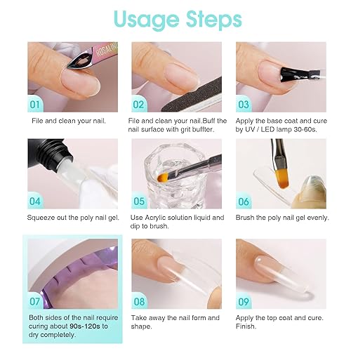 Vista 9 de ROSALIND Gel de extensión transparente, 2 piezas de 1 onza/1.0 fl oz kit de gel de uñas transparente constructor transparente, tubo de polietileno