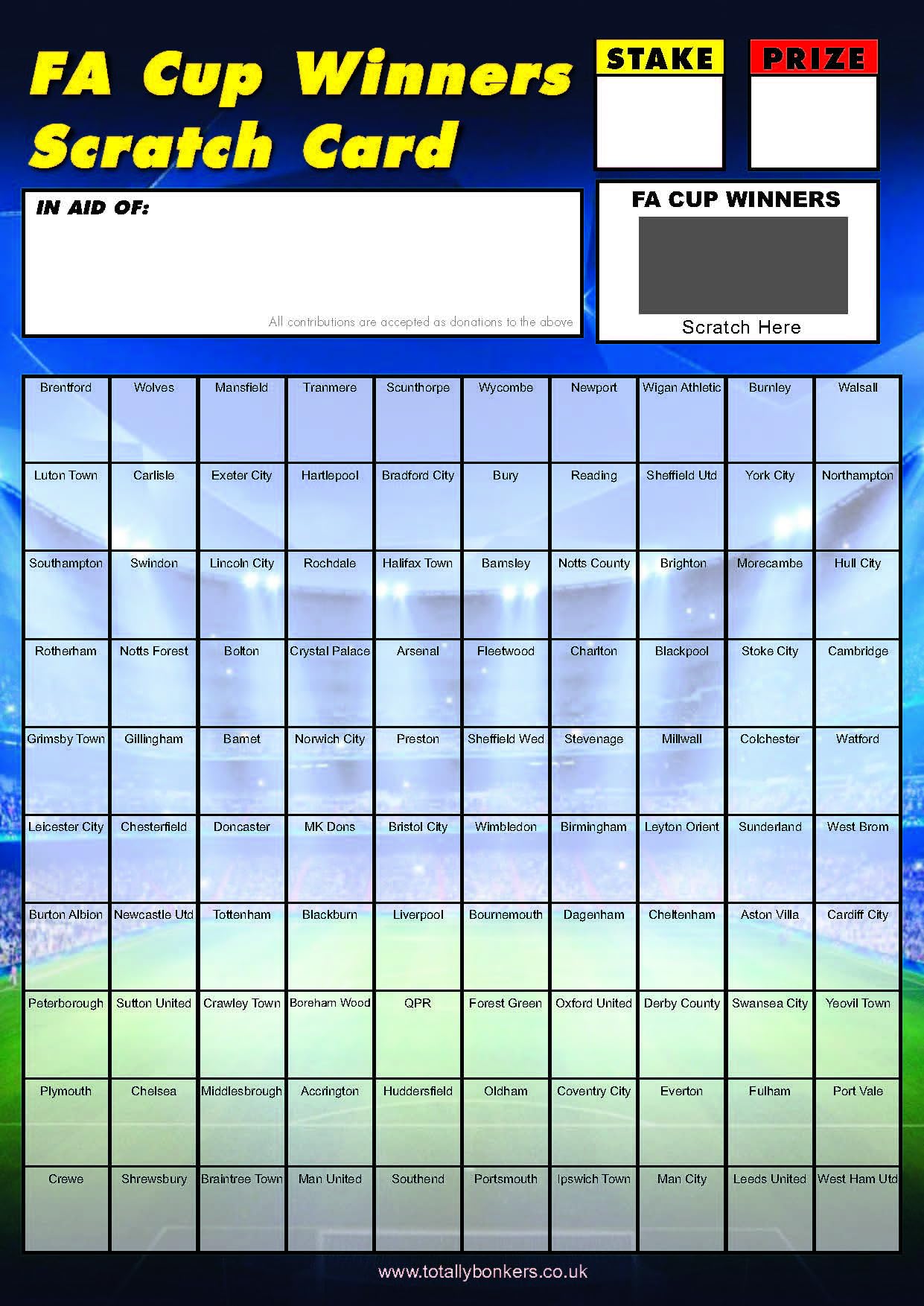 Lot de 5 cartes à gratter (100 équipes) de la Coupe d'Équipe de football Format A4