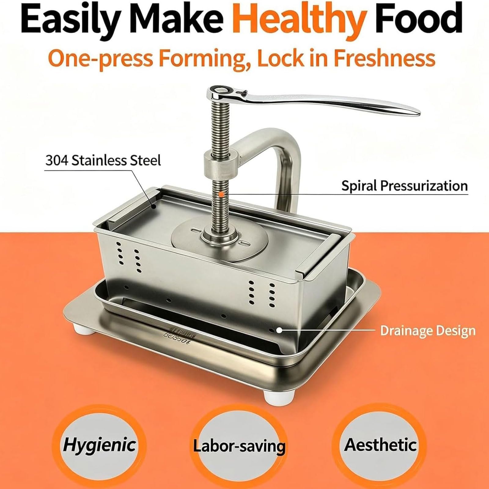 Générique Moule de Presse à Tofu 3 en 1 en Acier Inoxydable, Machine à paner, extracteur de jus Manuel pour la Maison, déshydrateur de légumes pour Fruits et Viande hachée, Outil de Cuisine
