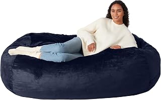 Amazon Basics Large Bean Bag Chairs for Adults, 6 ft Blue Memory Foam Filled with Solid Microfiber Cover