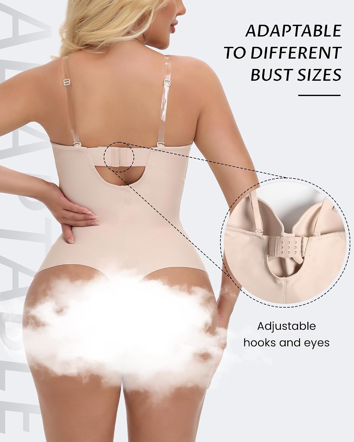 SHAPESHE Strapless Shapewear Bodysuit for Women Seamless Body Shaper | Tummy Control, Thong Body Shaper, Built-in Underwire Bra, V Neck Corset