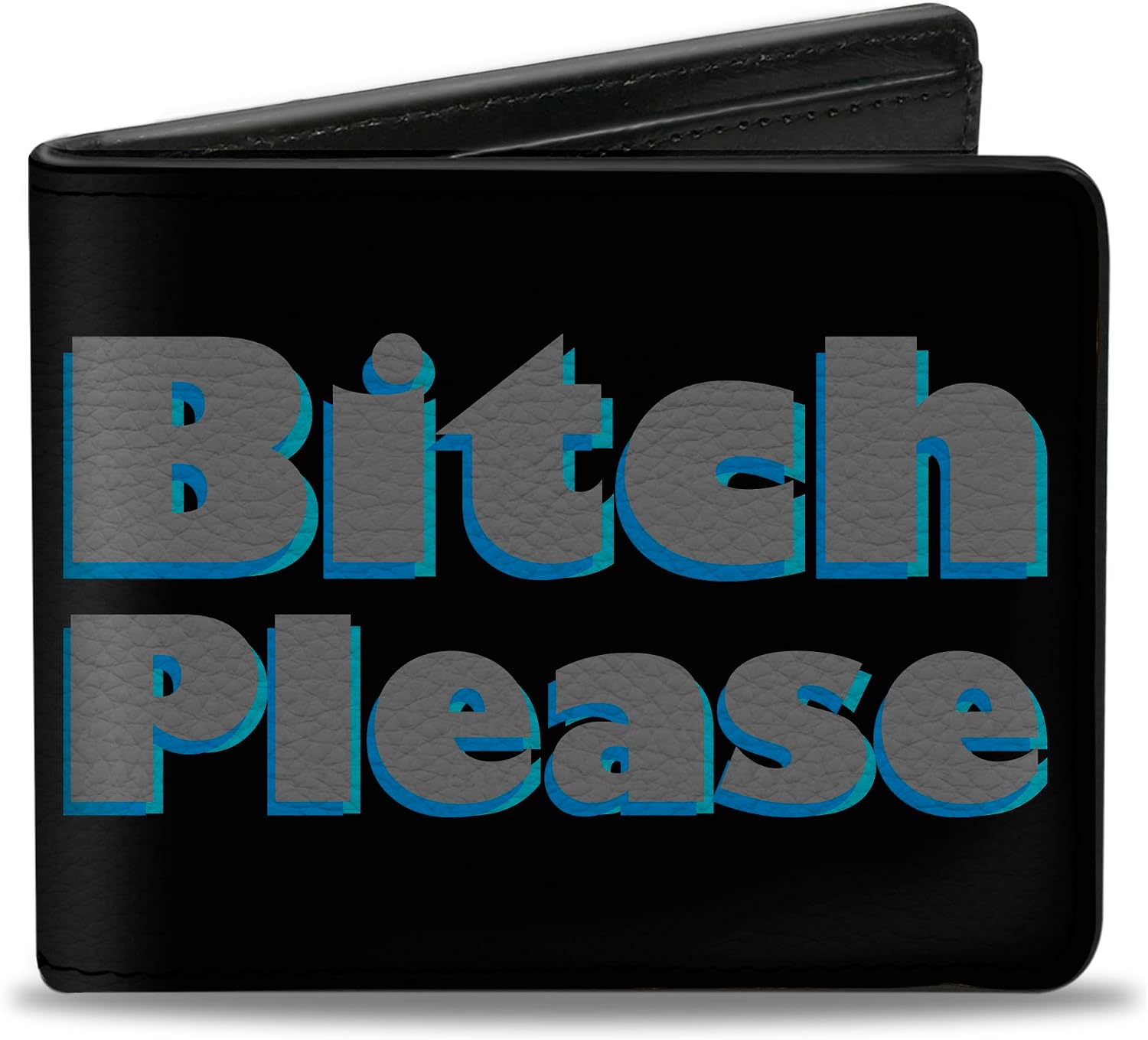 Buckle-Down Men's Wallet, Bifold, Bitch Please Black Blue Gray, Vegan Leather, Multi, 4.0" x 3.5"