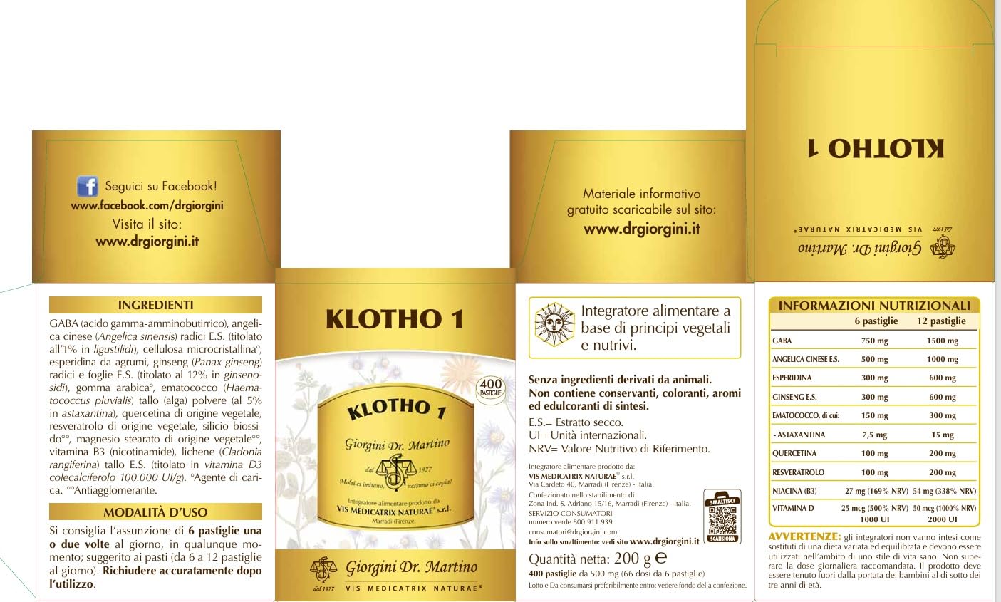 KLOTHO 1 Pastiglie - 200 g (integratore alimentare a base GABA a altri principi vegetali e nutrivi)