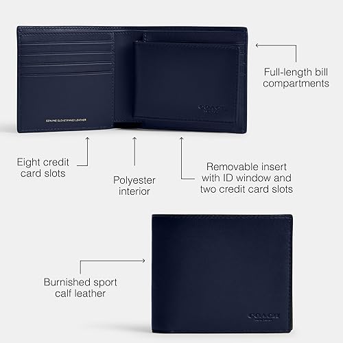 Miniatura 3 de Coach Cartera 3 en 1 para hombre en piel bruñida, Azul profundo, Cartera 3 en 1 en piel bruñida