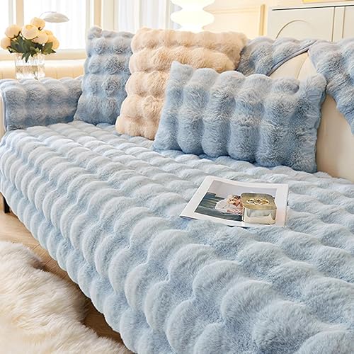 JIUYEKEW Cojín grueso de felpa de conejo para sofá, fundas de cojín esponjosas para sofá, protector de muebles, funda de sofá antideslizante de piel