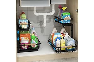 2 Pack Adjustable Height Under Sink Storage Organizer for Kitchen, Bathroom, Closet