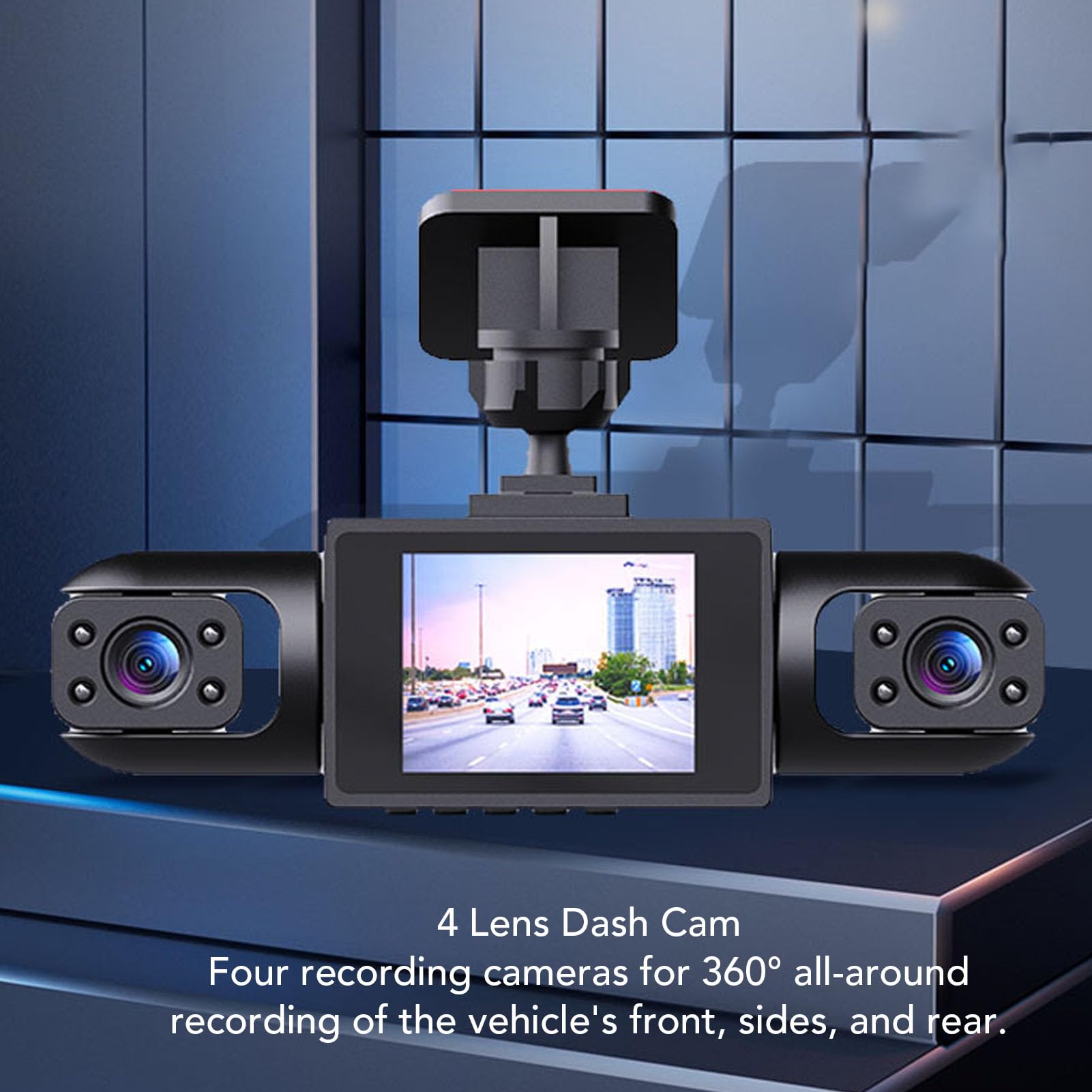 Luocute Caméra de Tableau de Bord à 4 Canaux, Caméra Avant Arrière Gauche Droite 1080P, Vue à 360 Degrés, écran de 2,0 Pouces pour Voitures, Camions, SUV, avec Enregistrement en Boucle