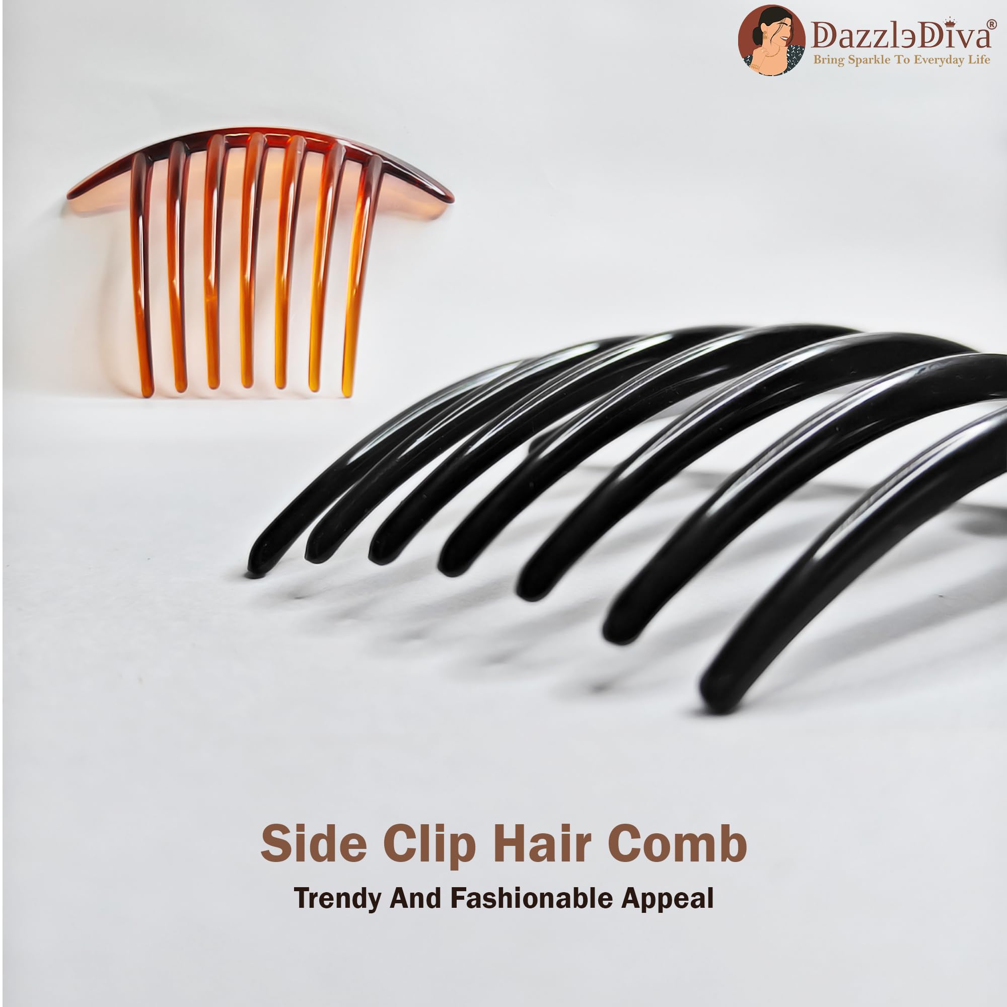 DazzleDiva French Hair Side Combs, 2-Pack Tortoise & Black for Styling Updos 2Pcs 4