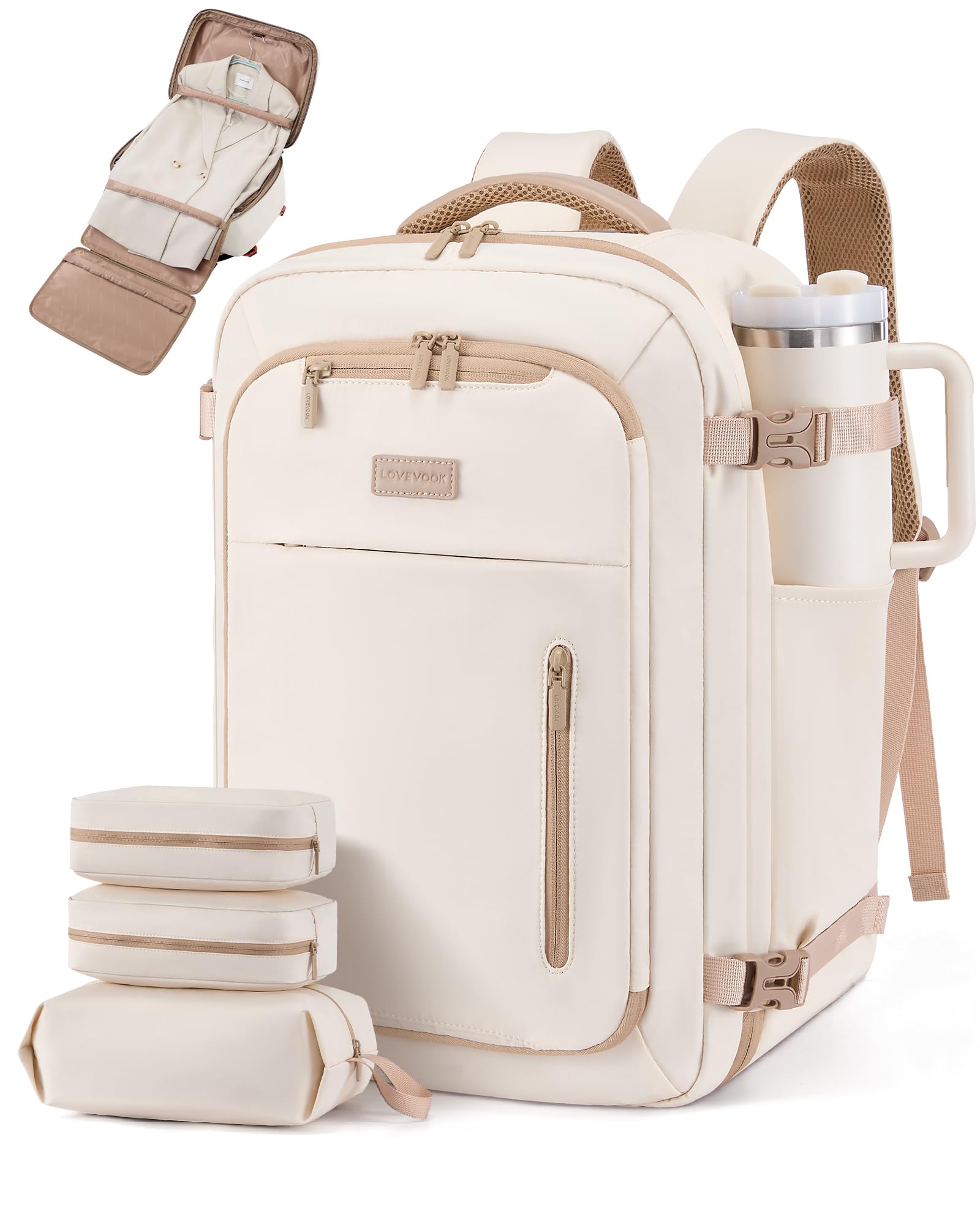 LOVEVOOK Travel Backpack for Women Men with Garment Bag, 50L Carry on Backpack as TSA Personal Item Flight Approved, Luggage Daypack Fits 17.3" Laptop