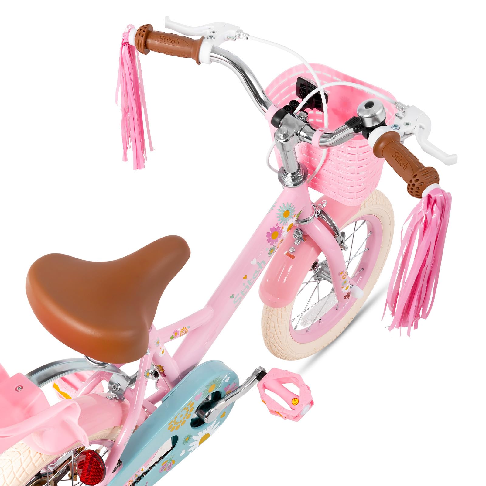 STITCH Little Daisy - Bicicletta da bambina da 14 pollici, per bambini da 3 a 5 anni, con ruote di supporto con cestino e stelle filanti, colore: Rosa