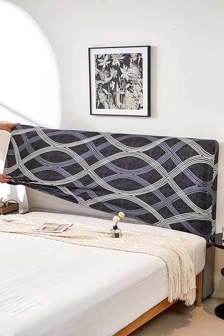 HOMETHREADS Stretch Bed Headboard Cover Bed Head Slipcover Protector Light Gray| Furniture | Beds & Mattresses | Headboards & Footboards (Black, 84X65CM)|2.5 to 3 Feet Bed Back Cover|Pack of 1 Pc|