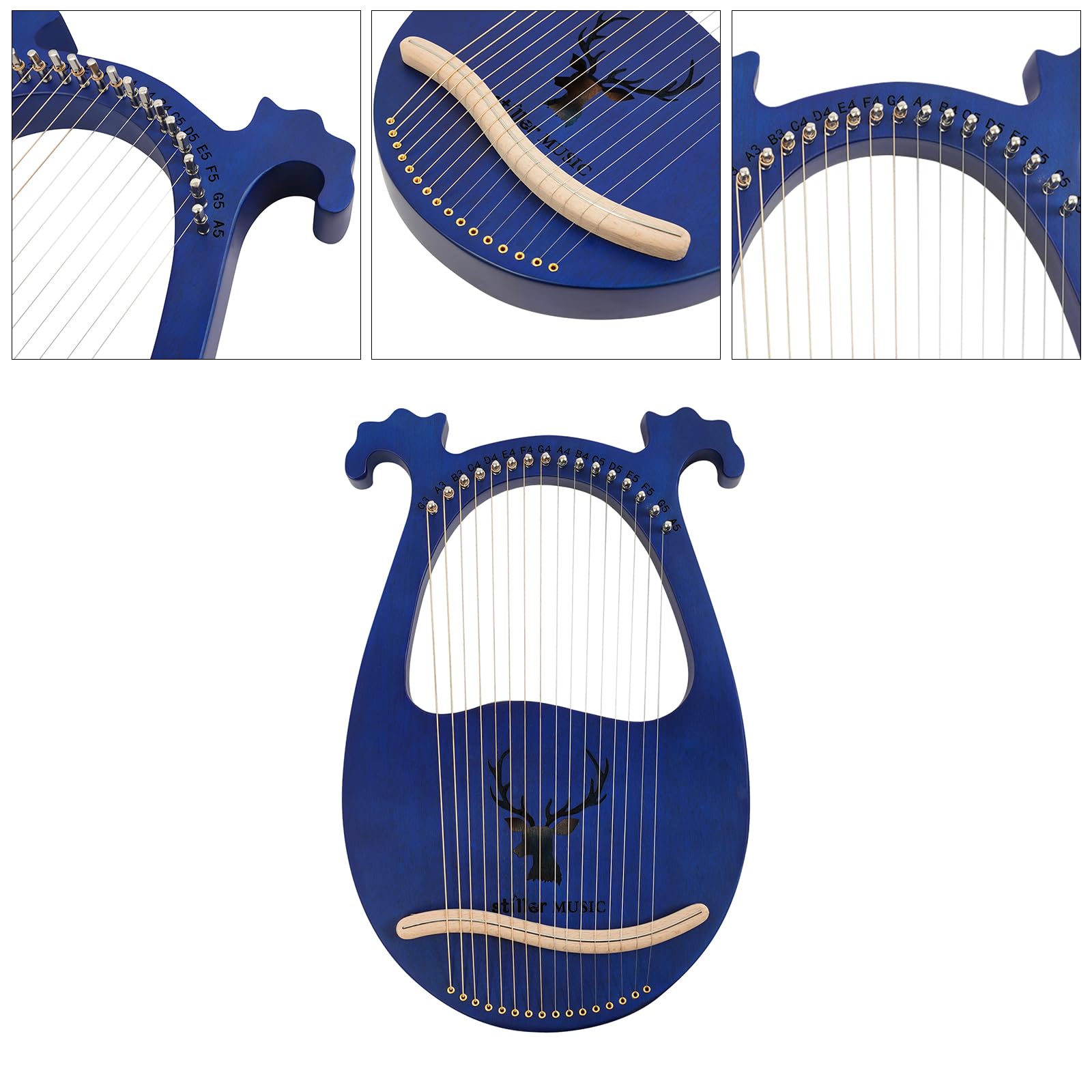 Lyre 16 cordes en acajou Lyre Harpe avec clé d'accordage Instrument de musique pour adultes enfants débutants