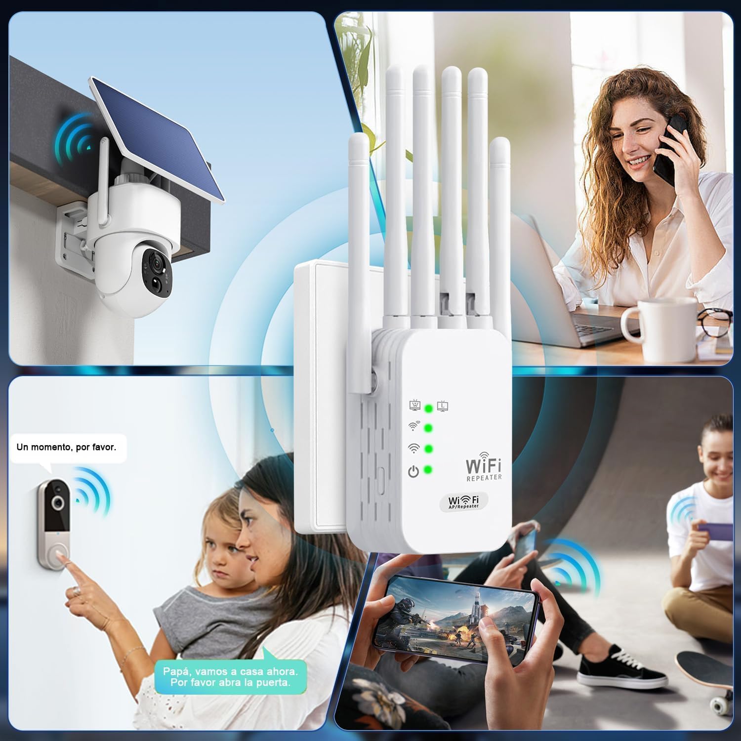 Repetidor WiFi Más Vendido,Amplificador Señal WiFi Potente,6 Antenas Y 2 Puertos LAN,WiFi Extender,Extensor WiFi para El Hogar Y La Oficina, Fácil De Instalar