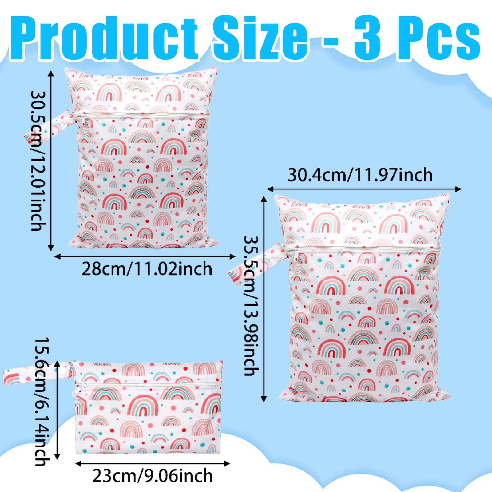Lot de 3 sacs à langer arc-en-ciel réutilisables pour maternelle voyage natation fitness Blanc Moderne