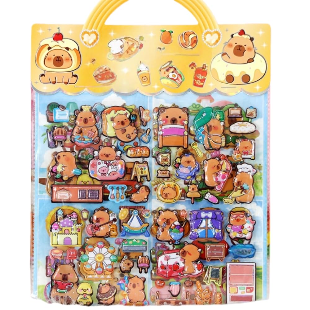 OMEIU Store Kids Cartoon Puffy Stickers,Girls Kpop Hunters, 3D Stickers Variety Pack, Party Favor for Kids, Waterproof Stickers Cute Capybara (Capybara)