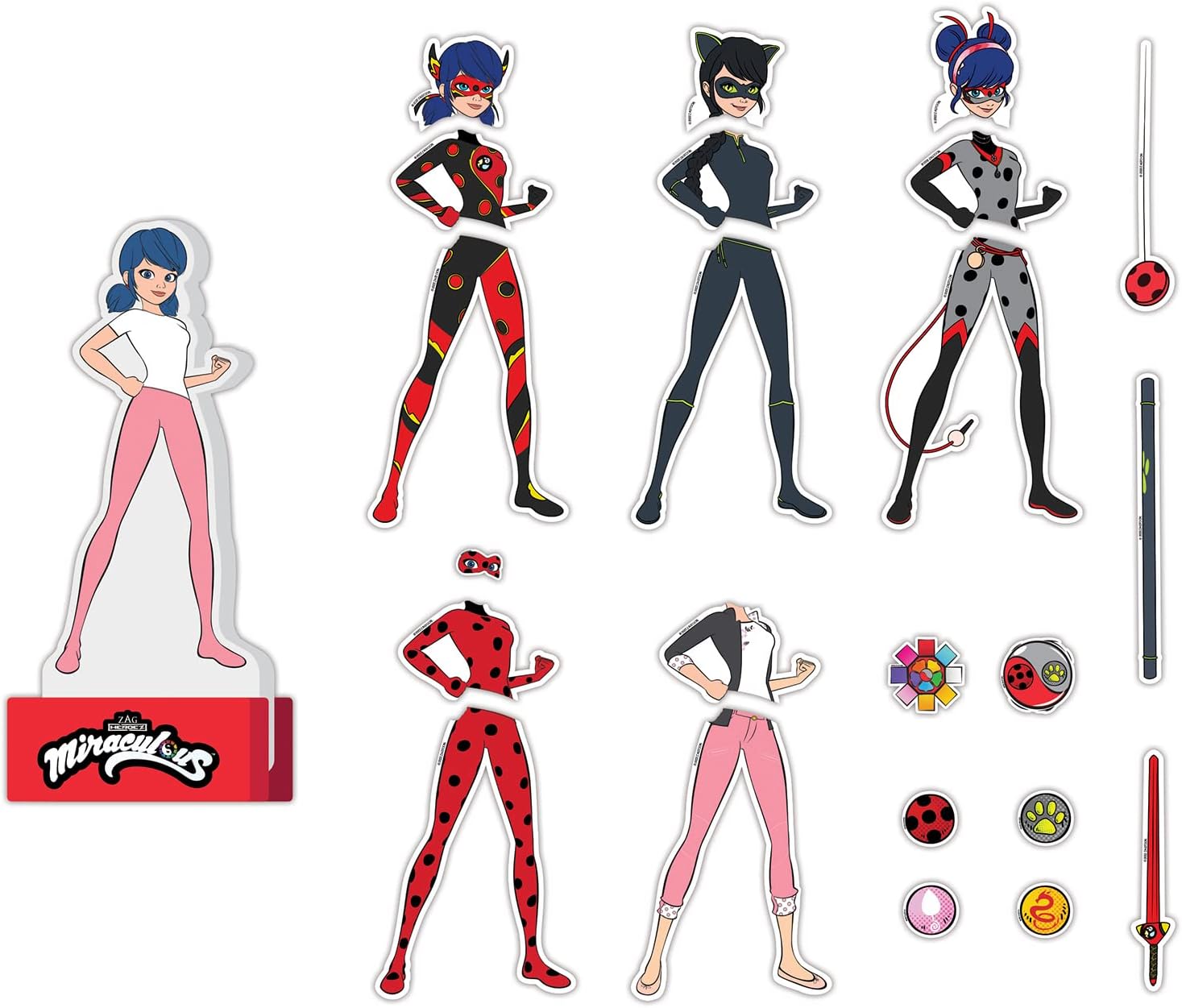 Miraculous Ladybug-Magnetic Wood Dress Up Doll. Includes 26 Colorful Magnetic Wood Pieces. Encourages Creative Play with Mix and Match Fun. Great Birthday Gift for toddler, kids, girls, boys.